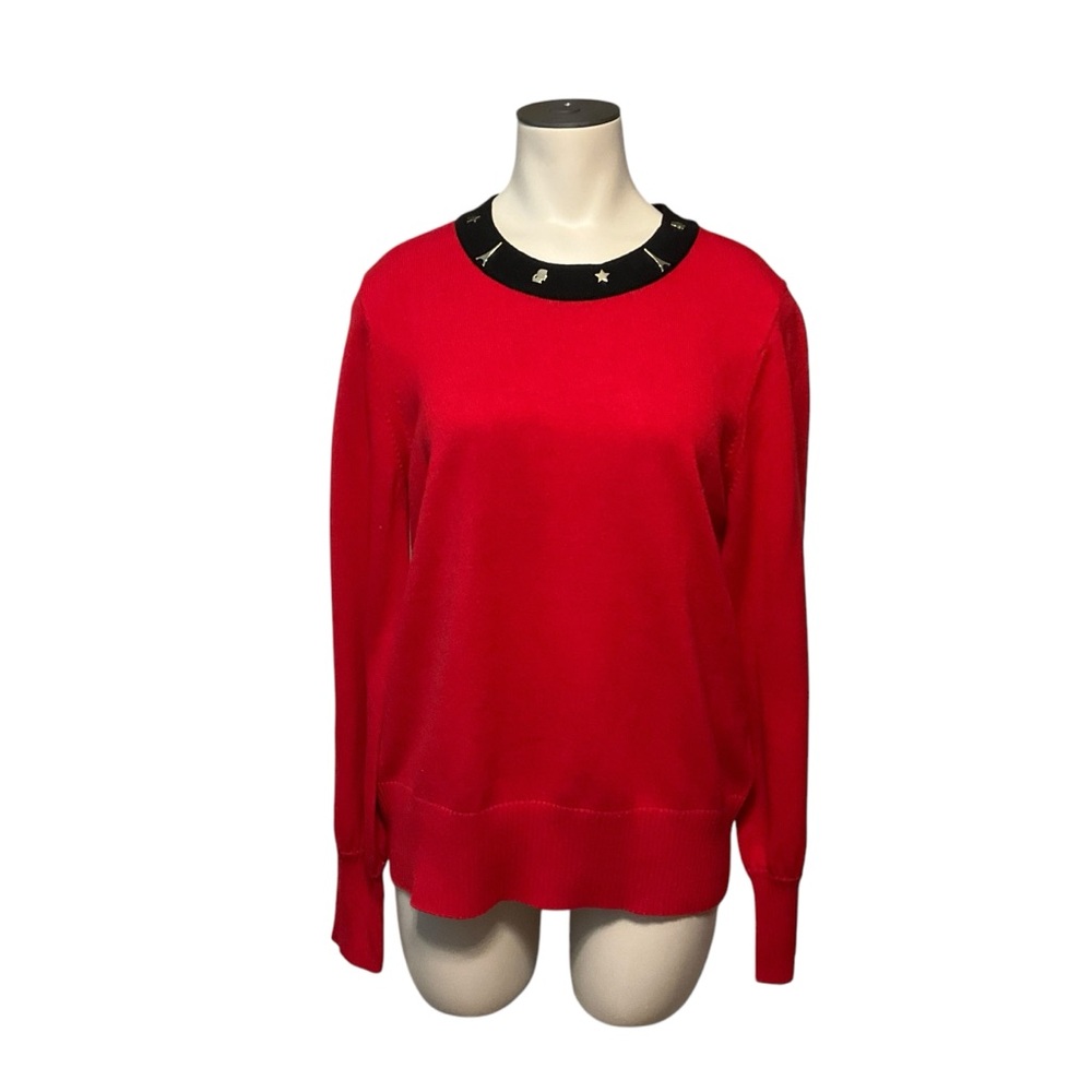 KARL LAGENFELD sz Small Sweater Crewneck Studded Eiffel Tower Red Black NWT